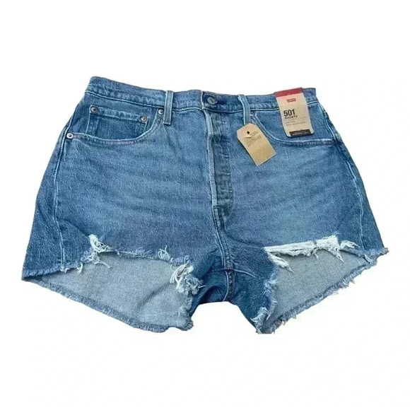 Women’s Levi’s 501 Original Jean Shorts Size 32 US 14 Distressed Medium Blue - Picture 4 of 10